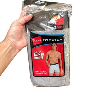 Hanes Stretch No Fly Boxer Briefs Men Small Pair of Gray Underwear New Vtg 2004